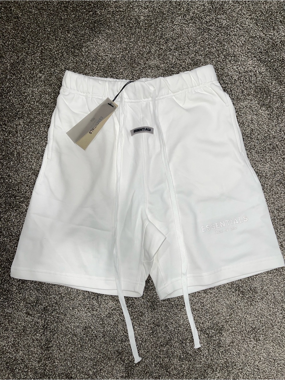 Essentials Men's White Athletic Sweat Shorts with Embroidered Logo